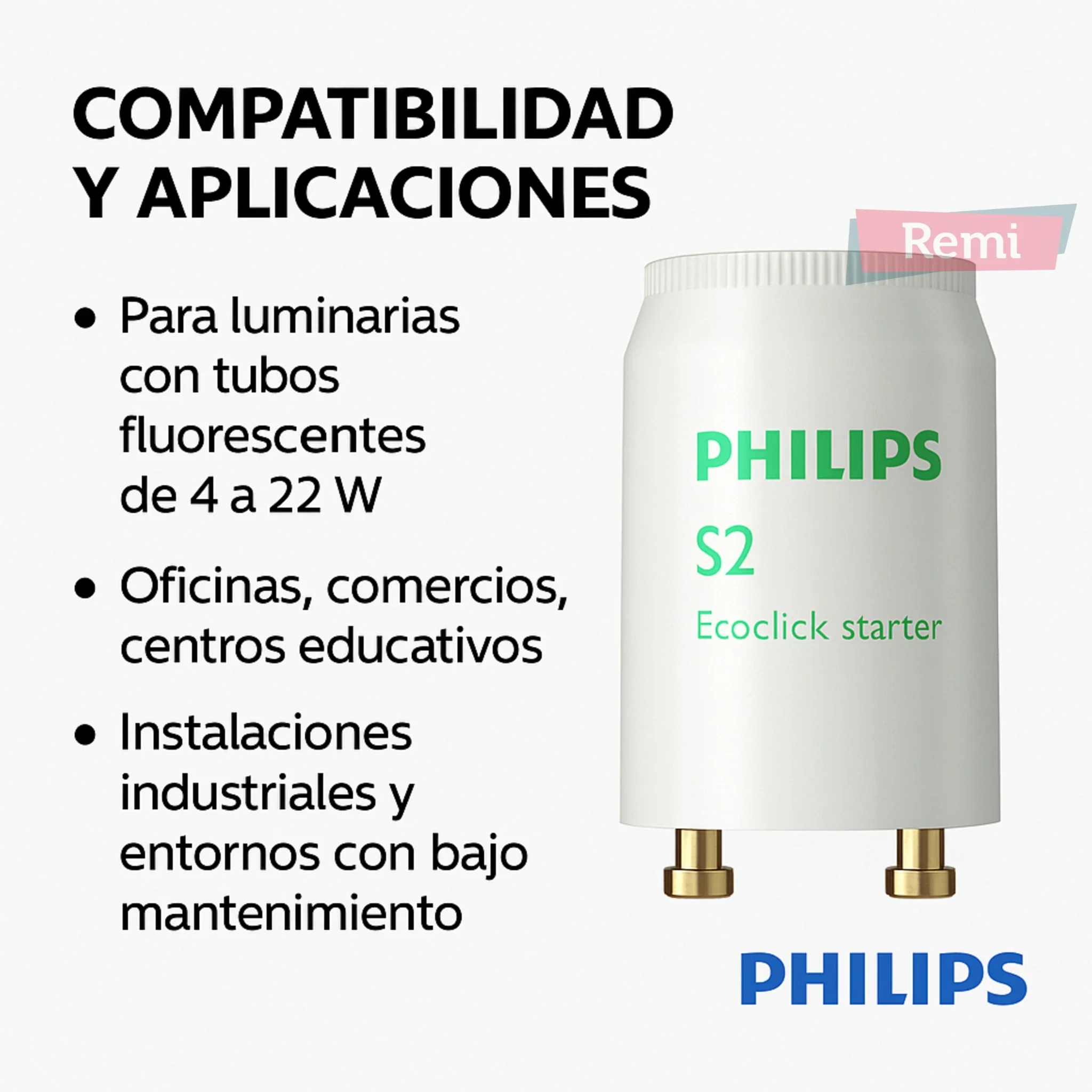 Cebador Philips S2 4‑22 W Ecoclick para tubos fluorescentes - Image 4