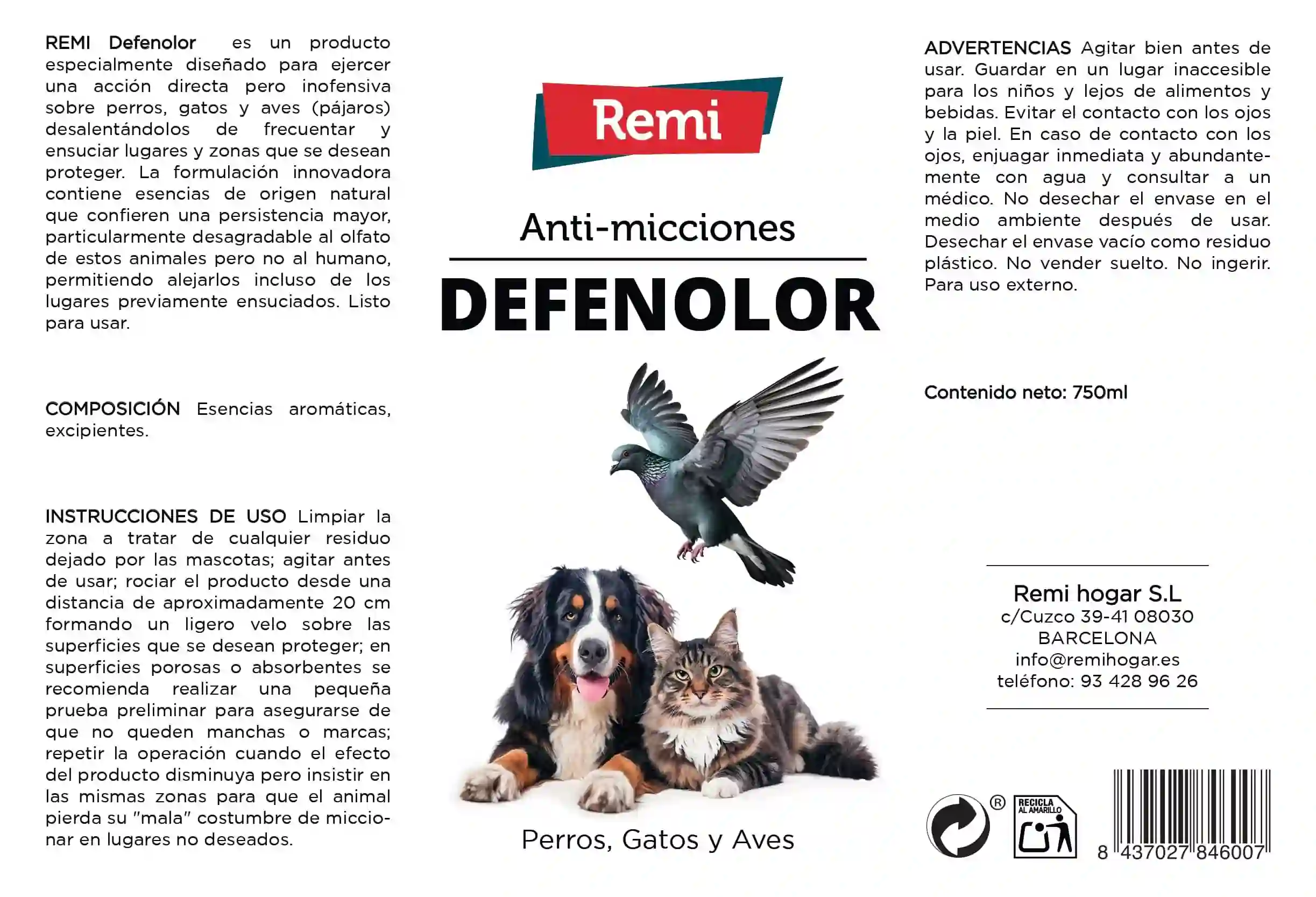 Defenolor - Spray Anti Micciones para Perros, Gatos y Palomas 750 ml - Image 8