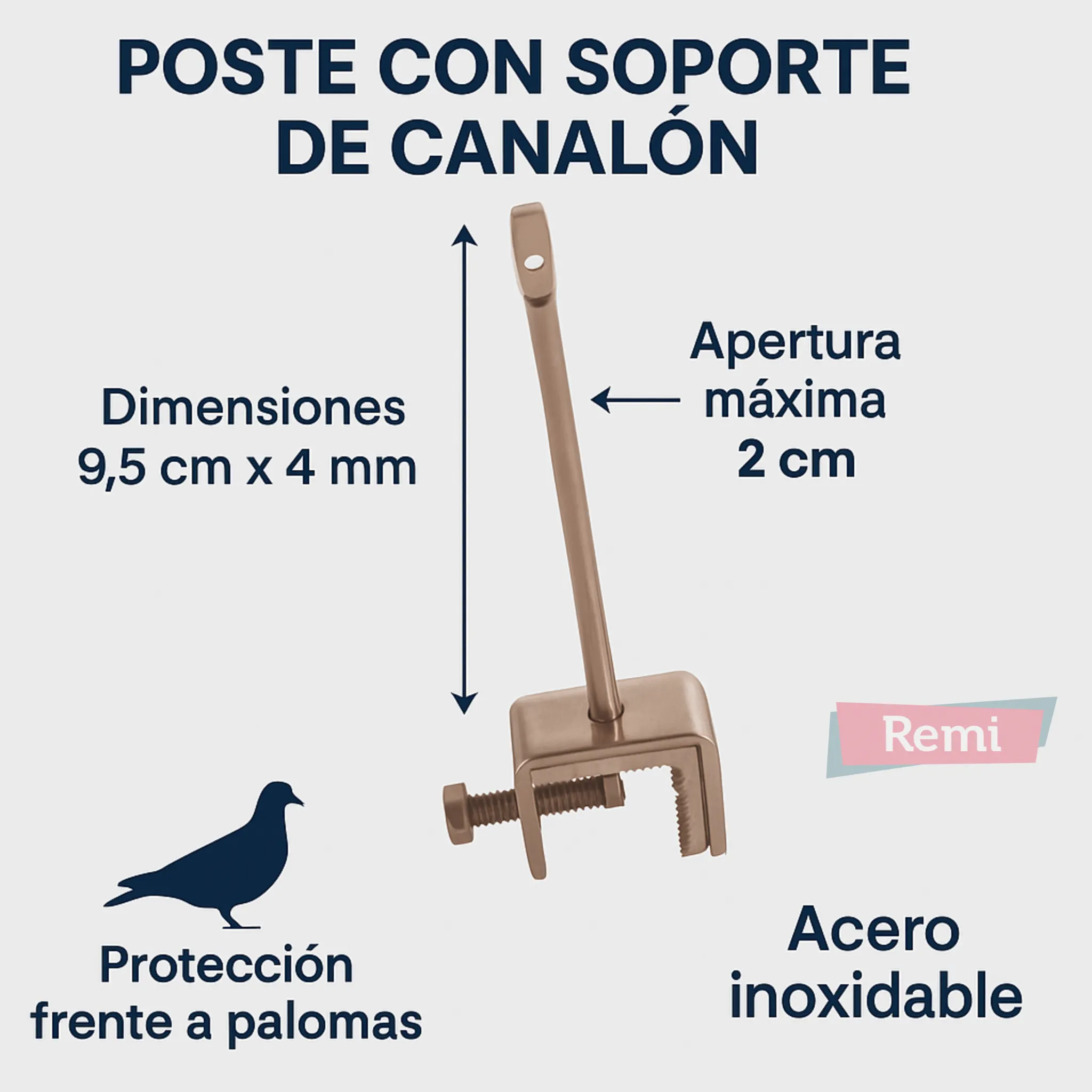 Poste con soporte de Canalón Acero Inox 10 unidades - Remi Hogar - Image 2