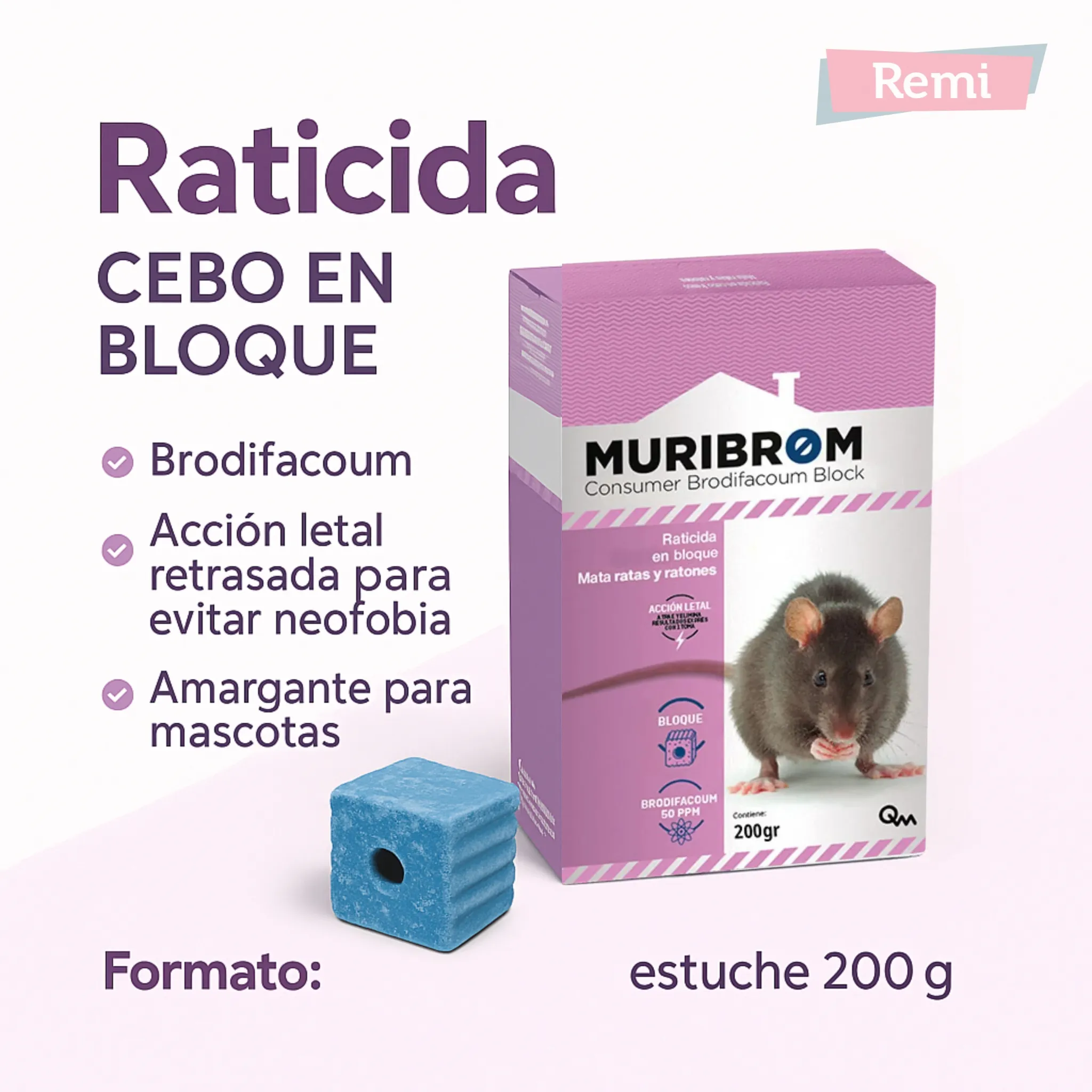 Raticida Cebo en Bloque 200 gr Brodifacoum - Quimunsa - Image 3