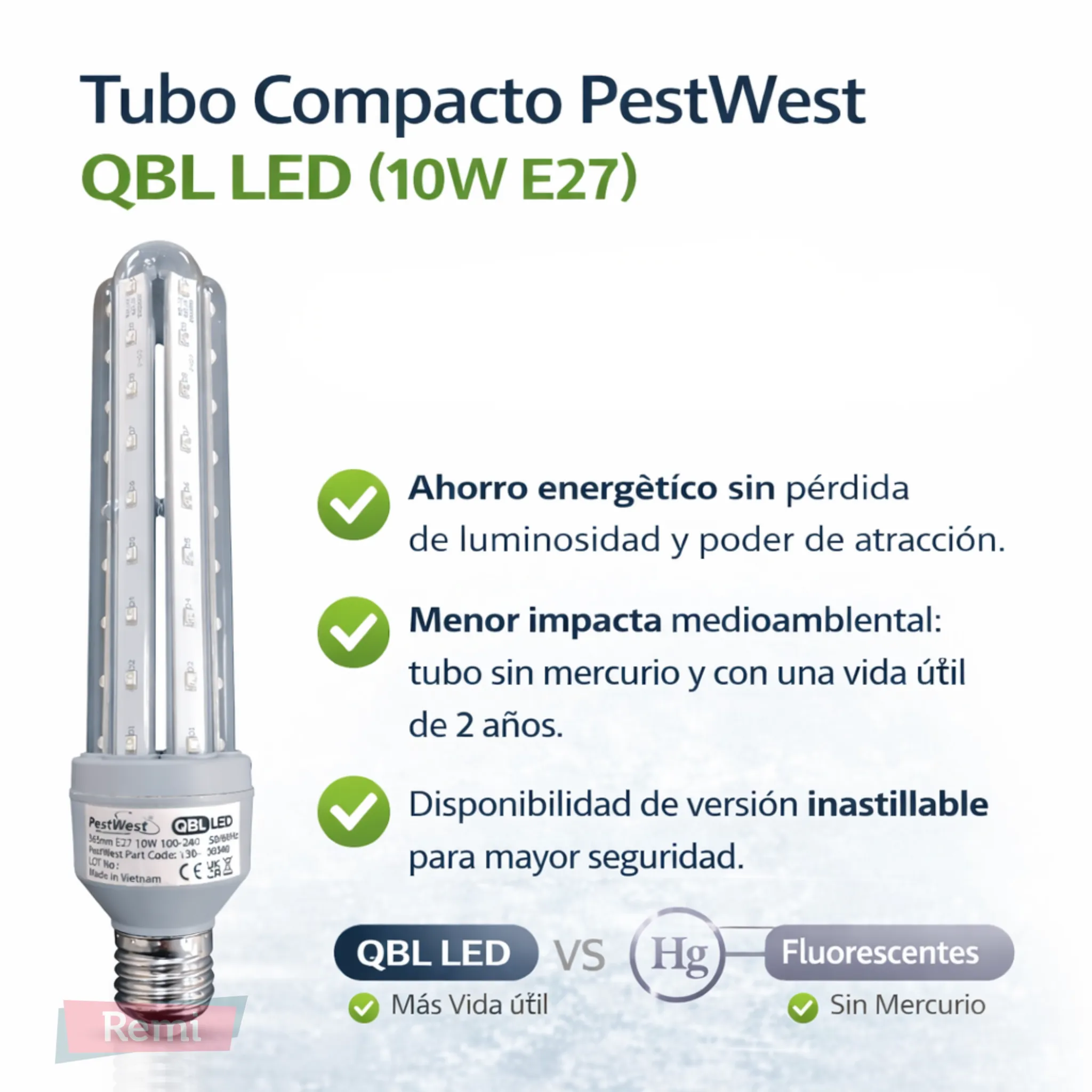 Tubo LED QBL 10W E27 - PestWest - Image 3