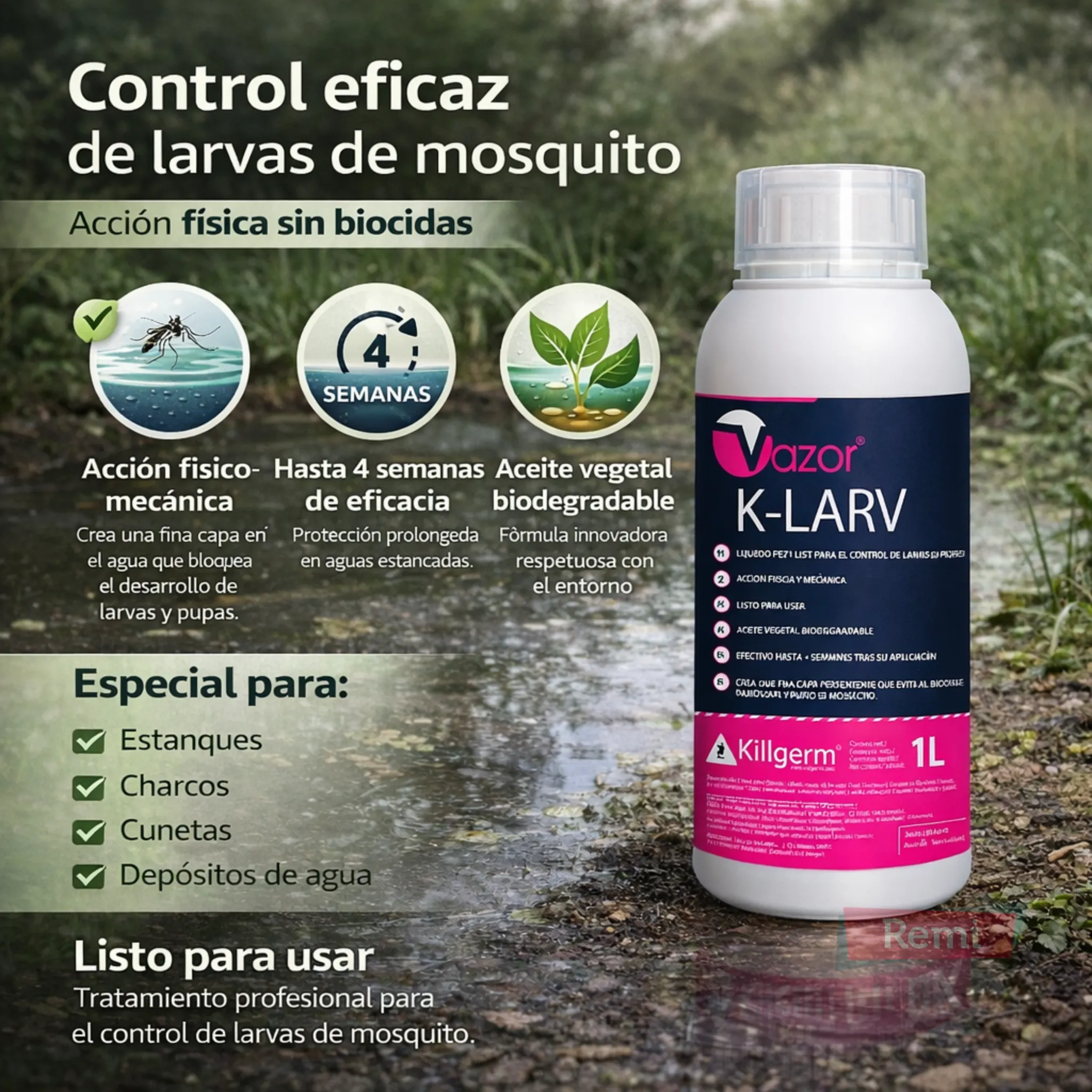 Larvicida mosquitos K-Larv 1 litro para aguas estancadas - Vazor - Image 3